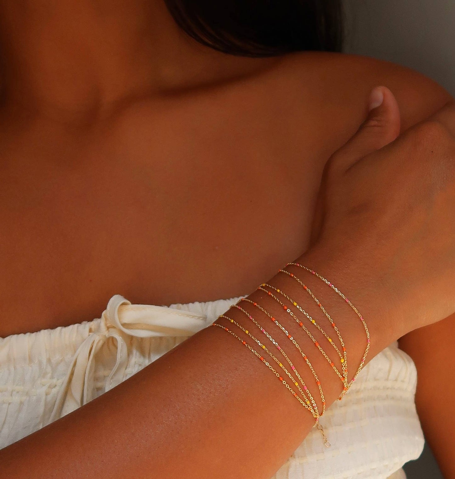 Double Strand Enamel Bracelet: Pink + Orange