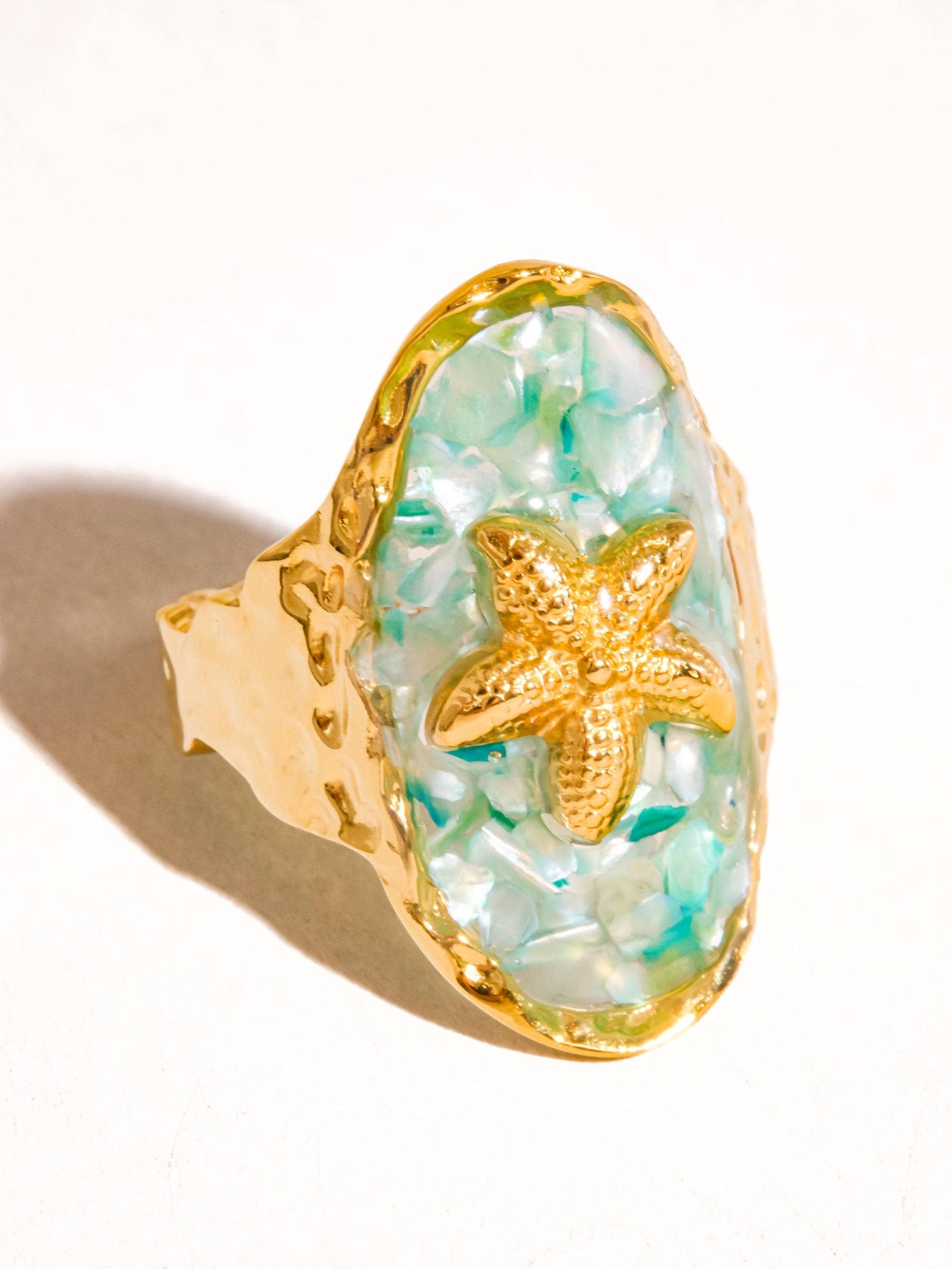 Keshet 18K Gold Non-Tarnish Starfish Ring: Blue