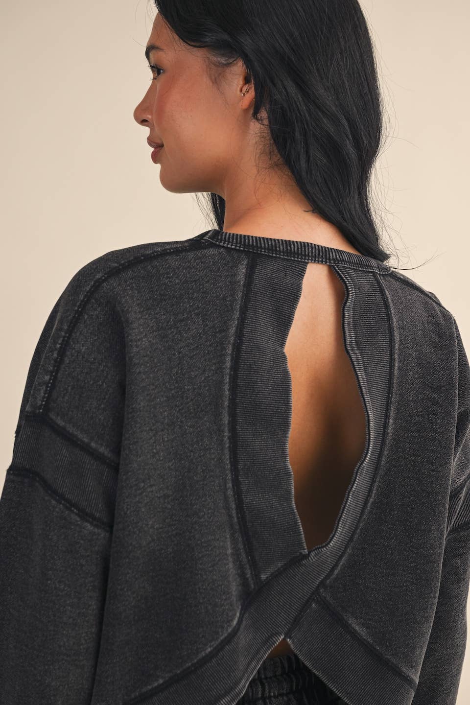 Denim Wash Cutout Back Sweatshirt