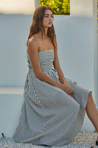 aqua strapless striped maxi dress Andres Otalora Sono Veri Strapless Striped Maxi Dress