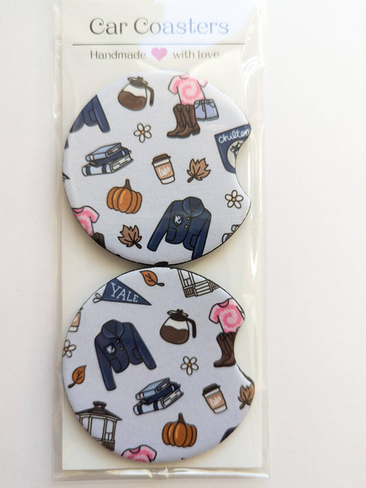 GG Inspired Autumn Fall Car Coasters : Blue yale