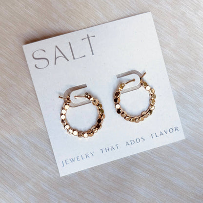 BEADED HOOPS | 18k gold clasp hoop earrings | textured hoop