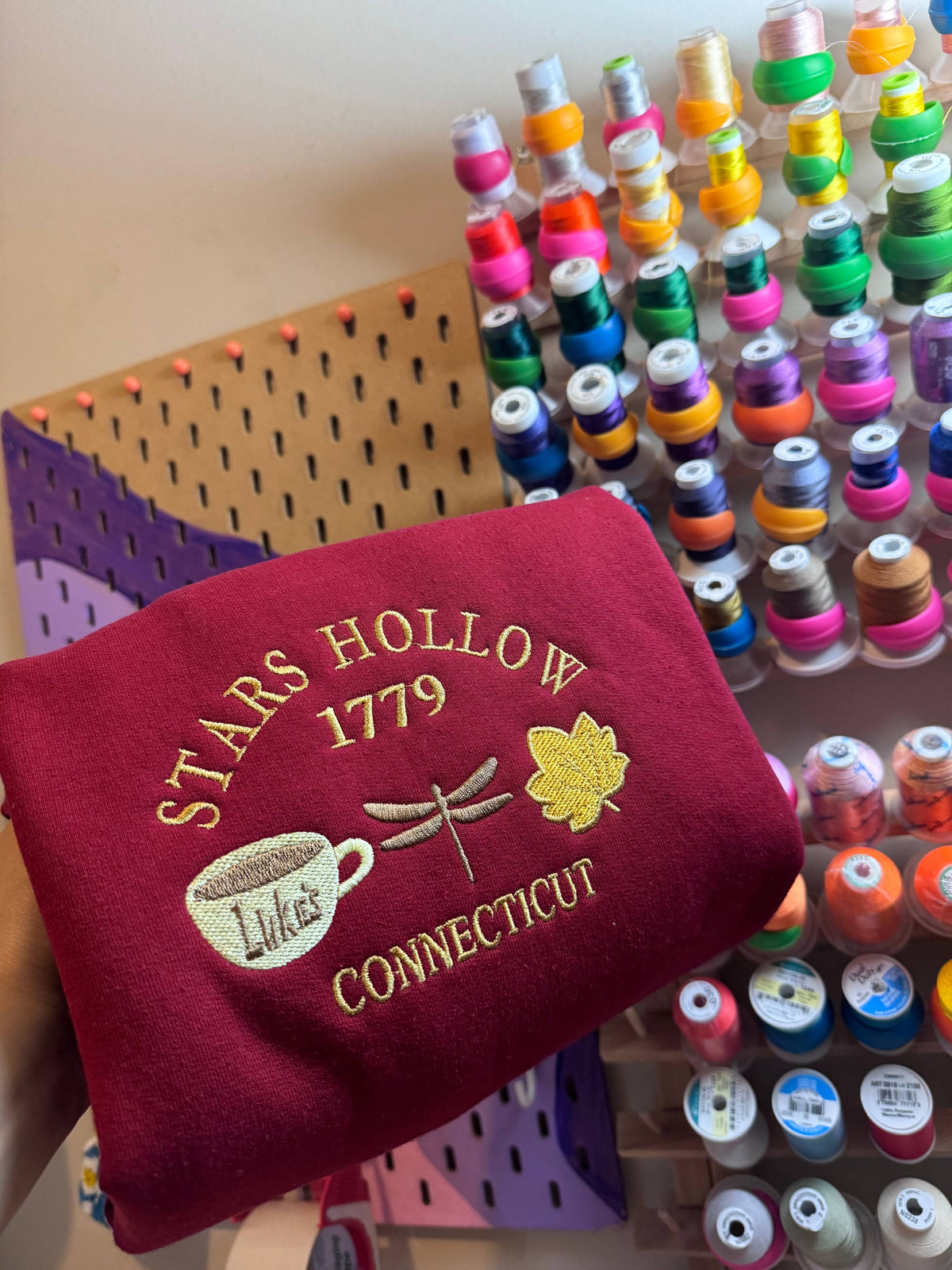 Embroidered Stars Hollow Sweatshirt:BROWN