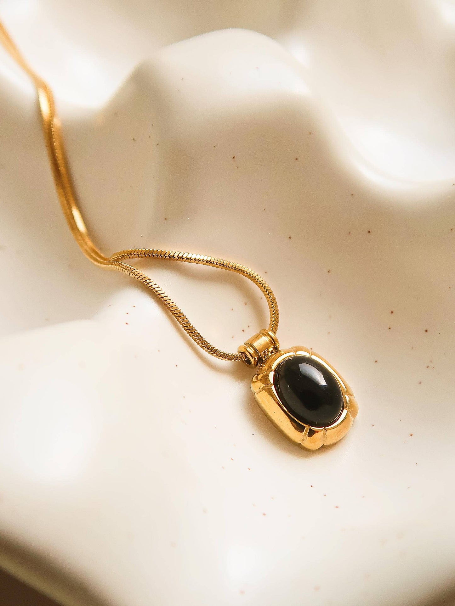Dax 18K Gold Non-Tarnish Natural Stone Necklace: Black