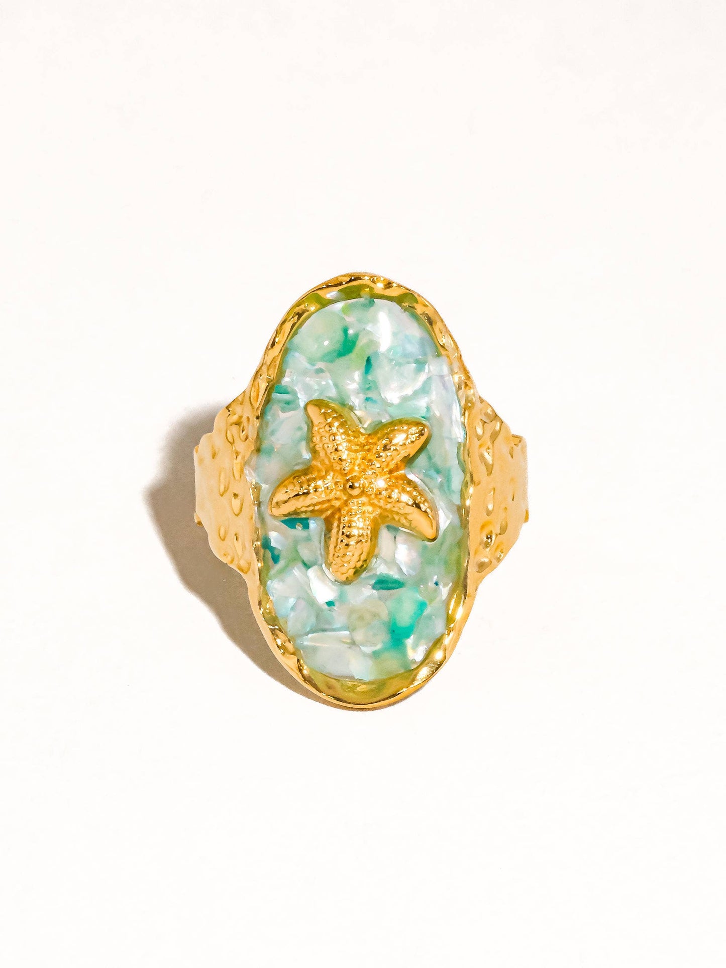 Keshet 18K Gold Non-Tarnish Starfish Ring: Blue