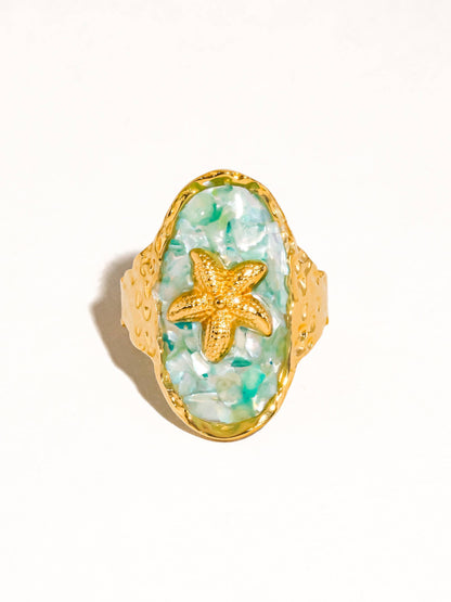 Keshet 18K Gold Non-Tarnish Starfish Ring: Blue