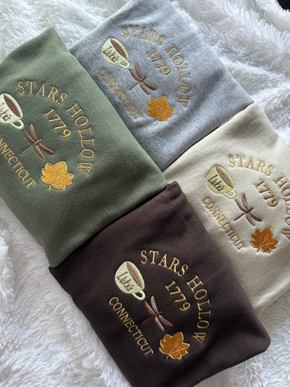 Embroidered Stars Hollow Sweatshirt:BROWN