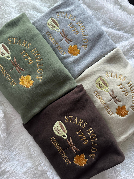 Embroidered Stars Hollow Sweatshirt:BROWN