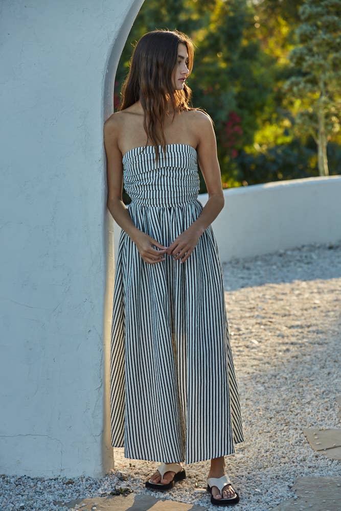 Marèa Striped Strapless Flare Dress