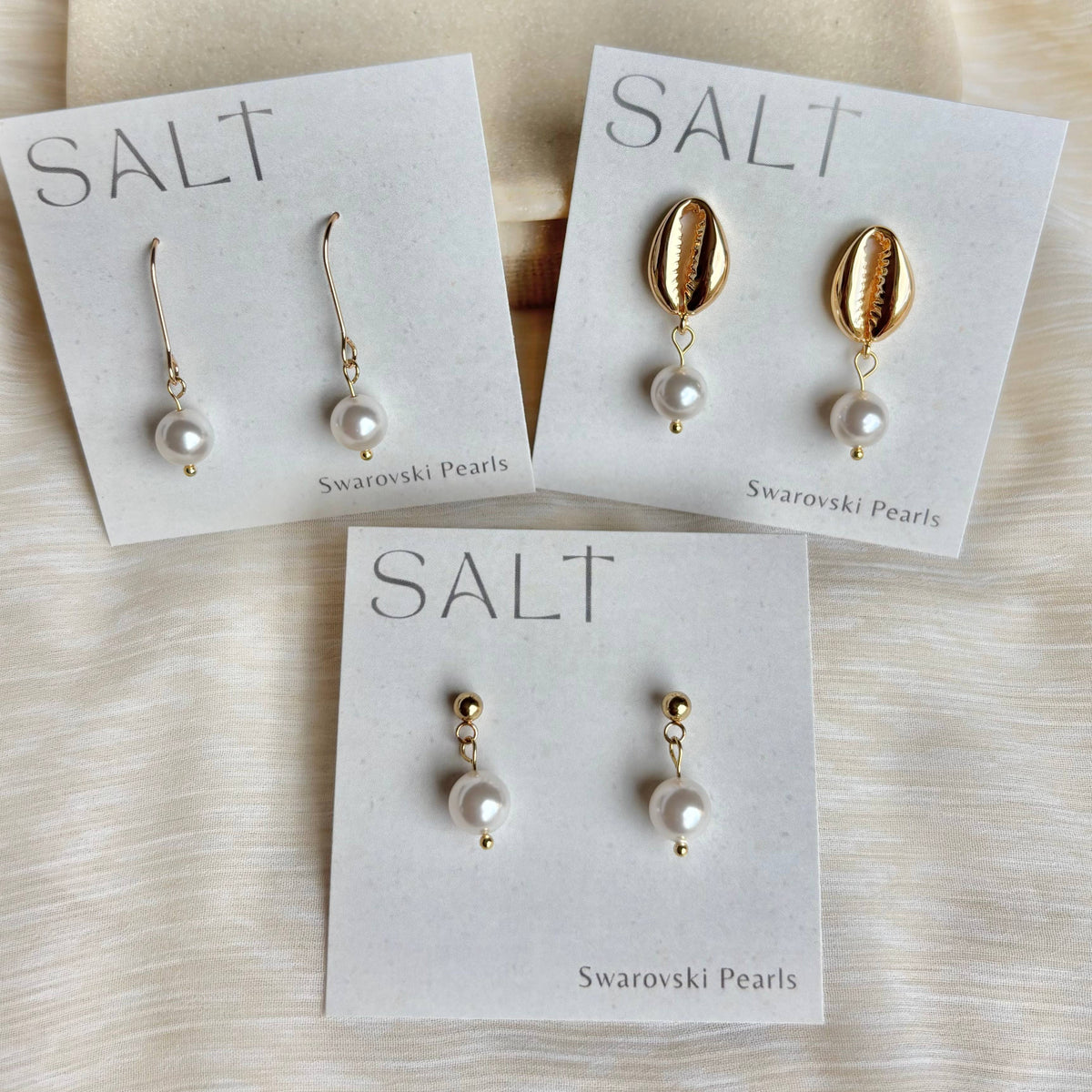 COWRIE SHELL PEARL EARRINGS | Swarovski pearls | 18k gold