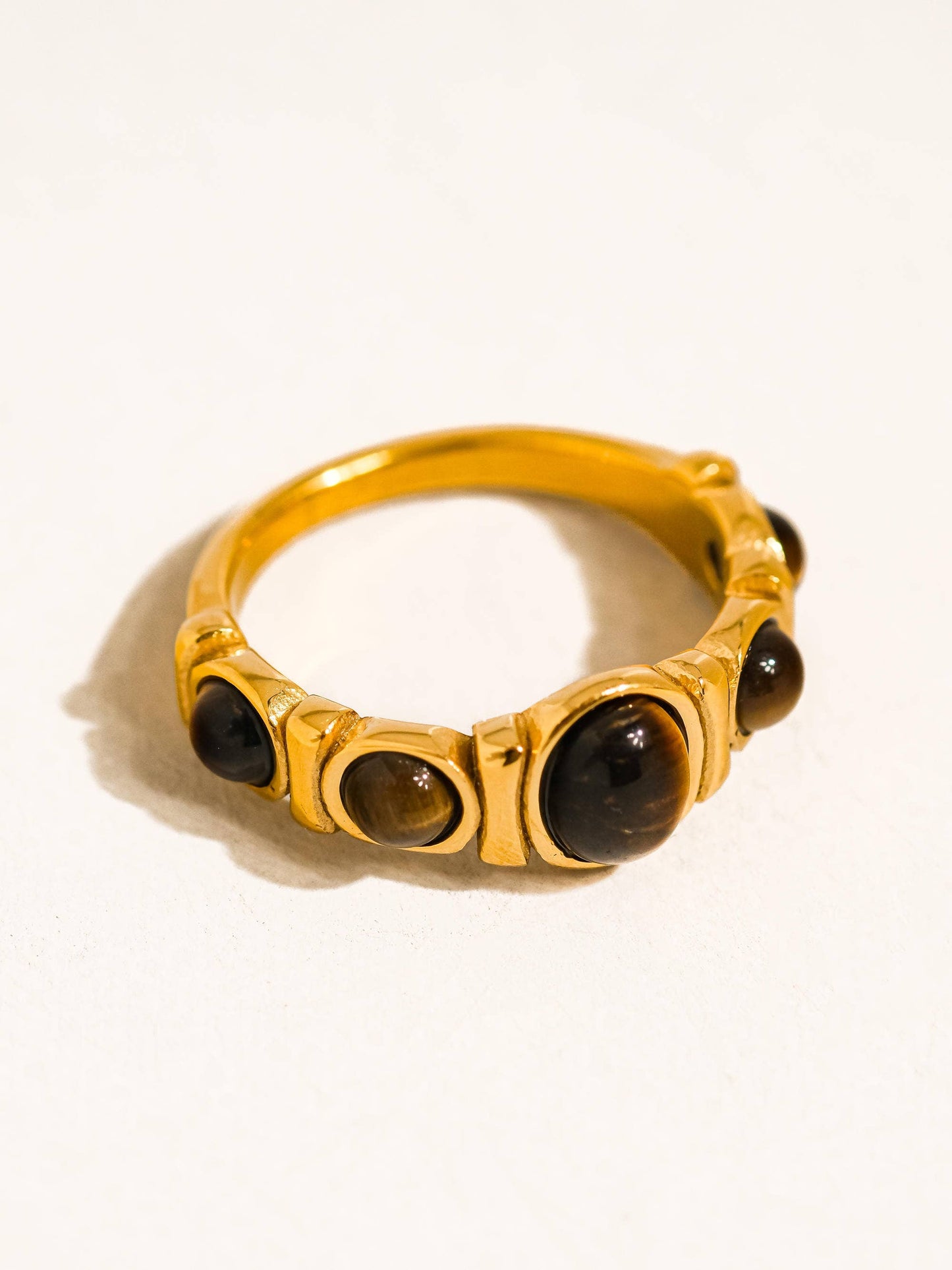 Canso 18K Gold Non-Tarnish Tiger Eye Ring: Brown