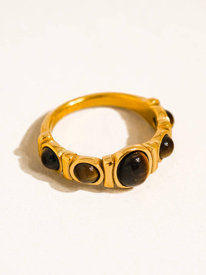 Canso 18K Gold Non-Tarnish Tiger Eye Ring: Brown