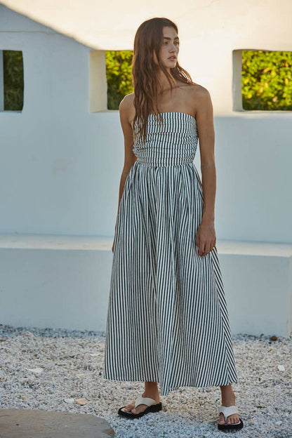 Marèa Striped Strapless Flare Dress