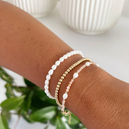 Peach Moonstone Freshwater Pearl Gold Filled Bracelet