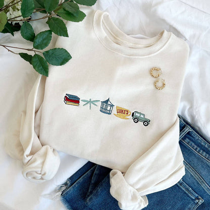 Gilmore Girls Icons Embroidered Gemma Crewneck Sweatshirt: Large / Sweet Cream