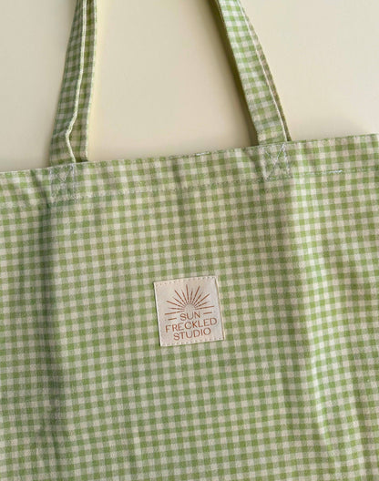 Sage Gingham Tote Bag: Regular
