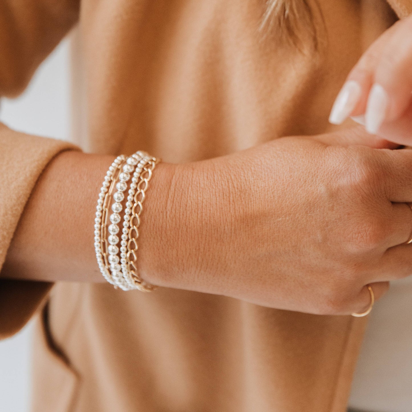 Sterling Silver Luxe Beaded Bracelet: 3MM