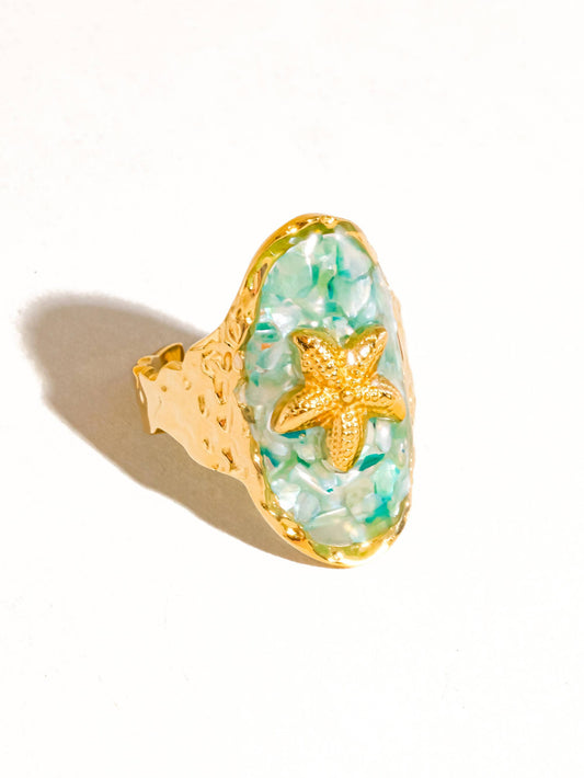 Keshet 18K Gold Non-Tarnish Starfish Ring: Blue
