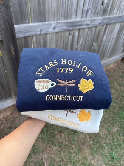 Embroidered Stars Hollow Sweatshirt:BROWN