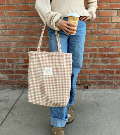 Chai Gingham Tote Bag: Wide