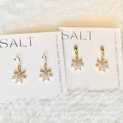 CRYSTAL FLOWER EARRINGS | gold | diamond flower earrings: 18K GOLD HOOK