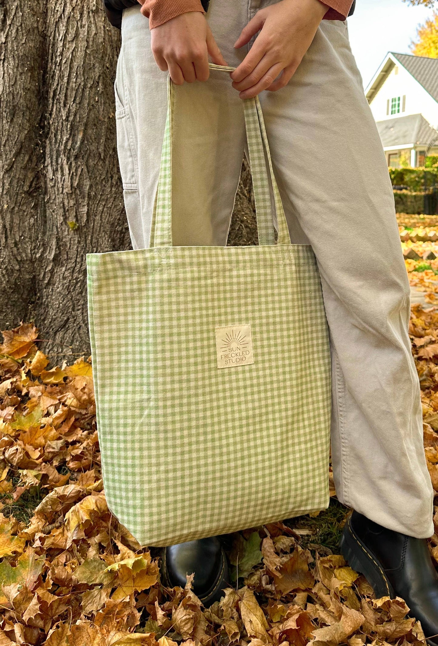 Sage Gingham Tote Bag: Regular
