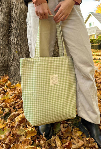 Sage Gingham Tote Bag: Regular