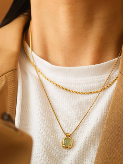 Dax 18K Gold Non-Tarnish Natural Stone Necklace: Green