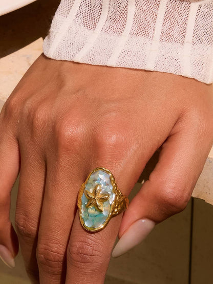 Keshet 18K Gold Non-Tarnish Starfish Ring: Blue