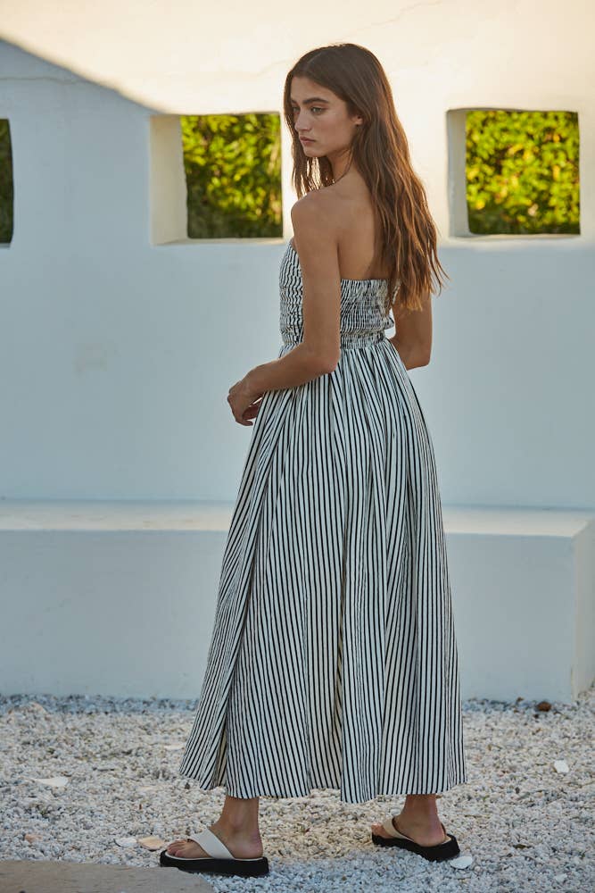 Marèa Striped Strapless Flare Dress