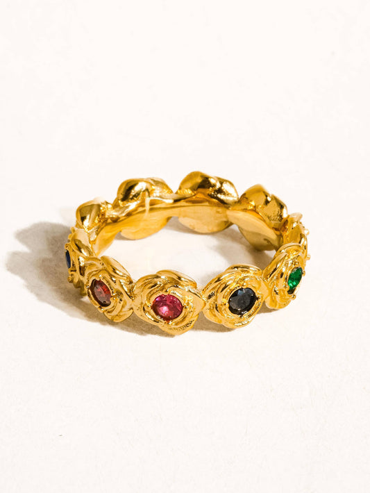 Frances 18K Gold Non-Tarnish Multi Stone Vintage Ring: Multi-Colored