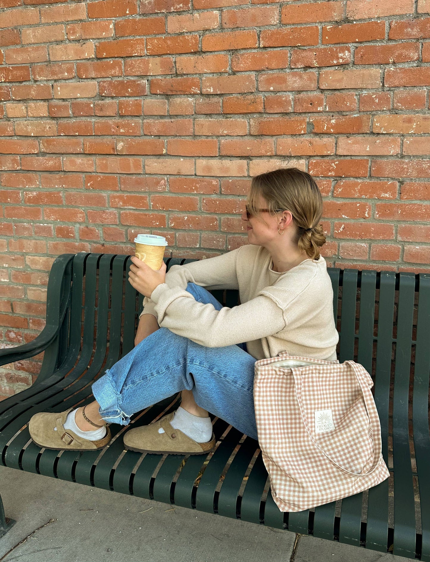 Chai Gingham Tote Bag: Wide