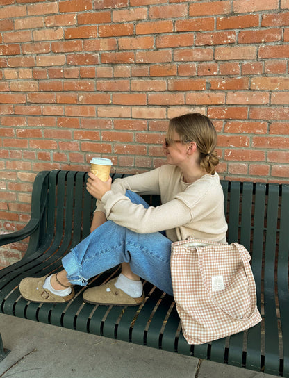 Chai Gingham Tote Bag: Wide