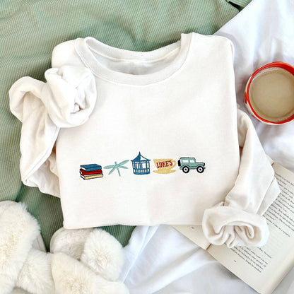 Gilmore Girls Icons Embroidered Gemma Crewneck Sweatshirt: Large / Sweet Cream
