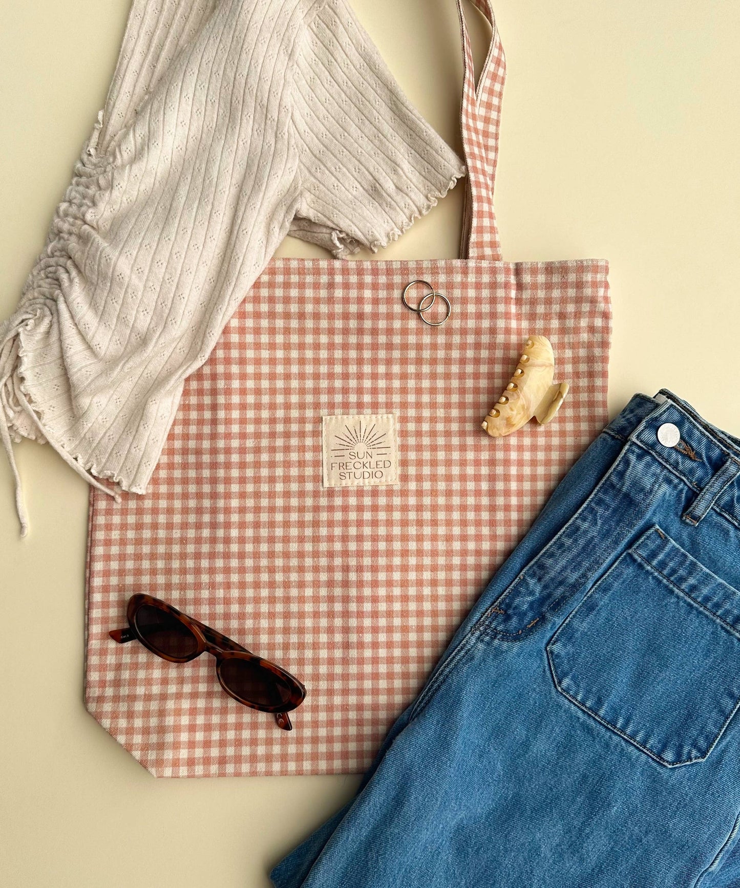 Chai Gingham Tote Bag: Wide