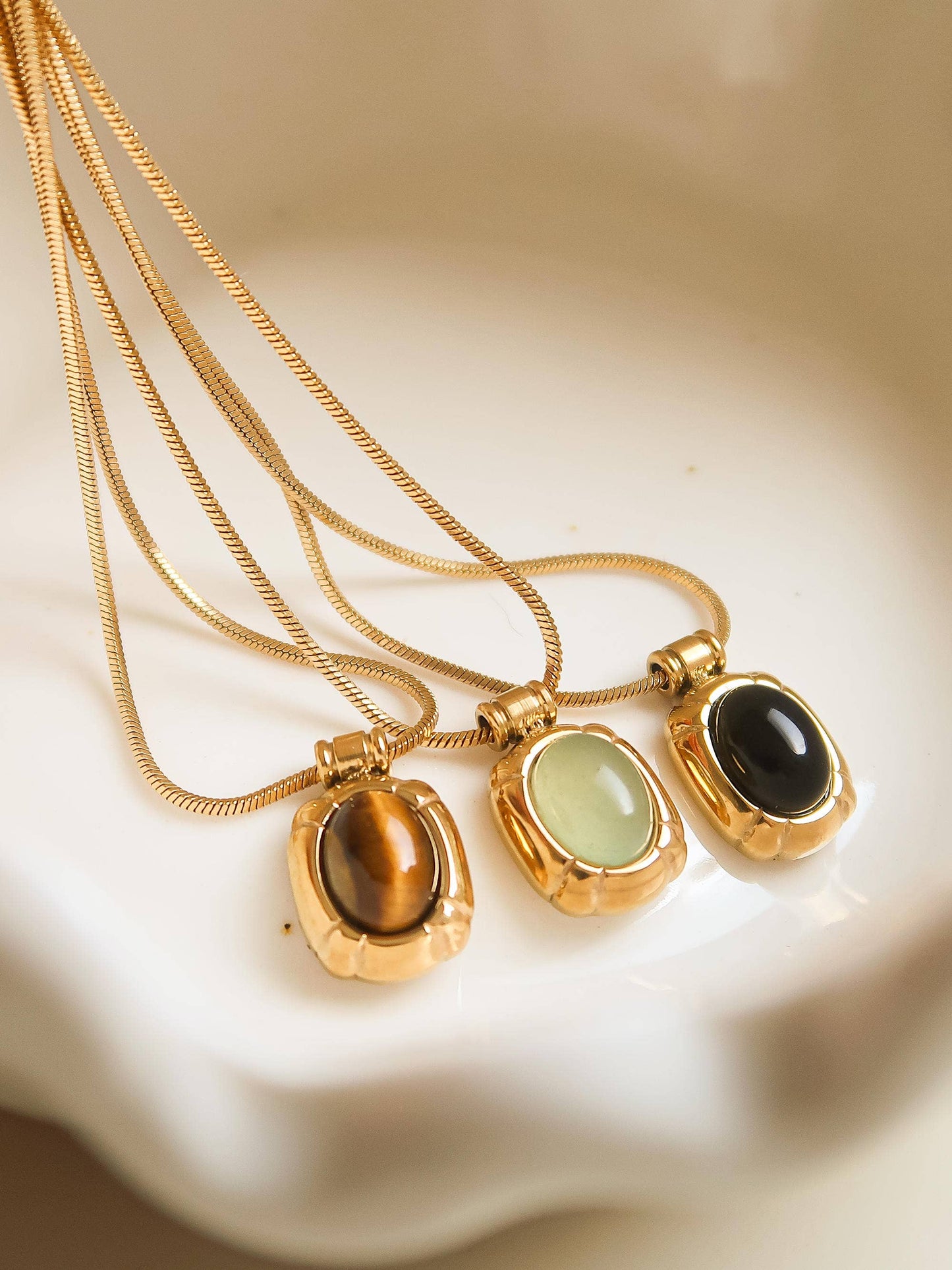 Dax 18K Gold Non-Tarnish Natural Stone Necklace: Green