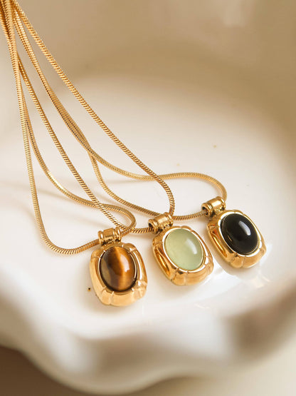 Dax 18K Gold Non-Tarnish Natural Stone Necklace: Brown